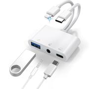5 en 1 Adaptateur Lighting + USB C vers Jack 3,5 mm avec PD60W Charge Rapide Casque Adaptateur de OTG USB, Type C + Light-ning Prise Casque Audio Auxiliaire Hi-Res pour iPhone Samsung iPad