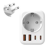 5 en 1 Adaptateur Prise France vers Suisse, Adaptateur de Voyage Suisse, Adaptateur Suisse UE avec 1 AC & 2 USB-C & 2 USB-A (3.4A), Adaptateur Type J pour la Suisse Maldives Rwanda Liechtenstein