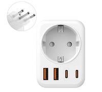 5 en 1 Adaptateur Prise Italienne vers France, Adaptateur Prise Italienne, 2 USB C, 2 USB A, Europe FR 2 Broches vers US 3 Broches, pour Italie, Chili, Maldives, Saint-Marin, Vatican,Type L