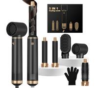 5 en 1 Air Brush Styler Brosse Soufflante Brushing Brosse Coiffante Chauffante avec Sèche Cheveux Boucleur a Cheveux à Air Brosse à Lissante Ensemble Airbrush Airstyler Hairstyler Coiffure, Noir/Or