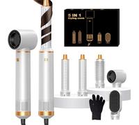 5 en 1 Air Brush Styler Brosse Soufflante Brushing Brosse Coiffante Chauffante avec Sèche Cheveux Boucleur a Cheveux à Air Brosse à Lissante Ensemble Airbrush Airstyler Hairstyler Coiffure, Blanc/Or
