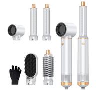 5 en 1 Air Brush Styler Brosse Soufflante Brushing Brosse Coiffante Chauffante avec Sèche Cheveux Boucleur a Cheveux à Air Brosse à Lissante Ensemble Airbrush Airstyler Hairstyler Coiffure, Blanc/Doré