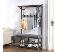 5-en-1 Entryway Shoe Coat Rack Hall Tree with Bench, Cushioned Stool & Hooks - Solution de stockage noir stylish (12,9" D x 31,5" W x 67,7" H) pour la nization de la maison