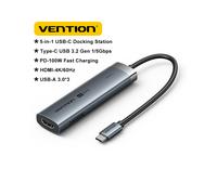 (5-EN-1-HDMI-4K60Hz) Vention Hub USB C 6-en-1 Gen 1 4K à 60 Hz Type C 3.1 vers HDMI RJ45 Gigabit Ethernet