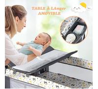 5 en 1 lit bébé cododo avec matelas 4 hauteurs réglables table à langer et parc pour bébé 0-9 mois
