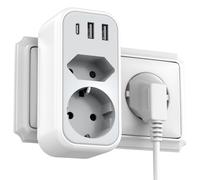 5 en 1 Multiprise Murale Bloc Prise Française - Multi Prises Mural Voyage avec 2 Port USB A & USB C Adaptateur International Secteur pour Bureau à Domicile Italie Espagne Allemagne Tourisme Yioihnm