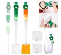 5 en 1 Nettoyage Biberon Brosse, 2 Pièces Brosse à Bouteille Brosses à Tétine Brosses à Paille avec 2 Crochets sans BPA Durable et sans Rayures, pour Bouteilles à Col Etroit Gobelets et Verre à Vin