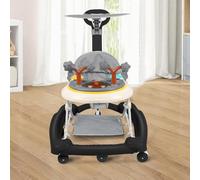 5 en 1 Poussette pour bébé,Trotteur Bébé,Boîte à Musique Cartoon Amovible,Capot pivotant à 360 degrés,poignée de poussée Haute,Jeu Bébé 6 mois et+,67 * 72 * 92cm-Noir(A)