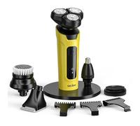 5 en 1 Rasoir Electriques Hommes, Rasoir Homme, Rasoir Barbe Homme pour Cheveux Cil de Nez, Rotatif Rasoirs électriques Homme-IPX7 Imperméable-3D Tête Flottante-Idéal Cadeau pour Papa Mari-Jaune