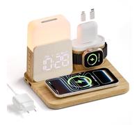 5 en 1 Station de Charge pour A-pple Reveil Chargeur Induction i -Phone | Chargeur sans Fil 17-11 pour air-pods A-pple Watch avec Lampe pour la Chambre à Coucher Adaptateur Inclus