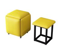 5 en 1 Tabouret empilables pour canapé Tabourets gigognes, Petits poufs en Cuir Tabouret Repose-Pieds Table Basse Repose-Pieds Mobiles, Tabourets Cubes Modernes(Yellow)