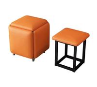 5 en 1 Tabouret empilables pour canapé Tabourets gigognes, Petits poufs en Cuir Tabouret Repose-Pieds Table Basse Repose-Pieds Mobiles, Tabourets Cubes Modernes(Orange)