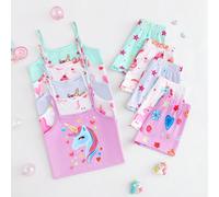 [5 ensembles aléatoires, 2 ensembles envoyés] Jeunes filles Ensemble de pyjama avec débardeur et short imprimé mignon de licorne de dessin animé 6Y,7Y,4Y,5YCartoonTissu tricoté