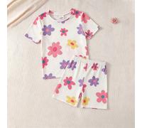(5 ensembles envoyés au hasard 1 set) Filles tout-petits tricot col rond rose violet rose clair blanc motif dessin animé cœur étoile fleur chat imprimé confortable décontracté simple ajusté tenue d'in