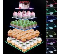 5 Etages Présentoir Cupcake, Ulifeme LED Rechargeable Support de Cupcakes en Acrylique, Affichage de Desserts Carré Transparent - Noël, Mariage, Anniversaire, Fête de Naissance et Fête d'anniversaire
