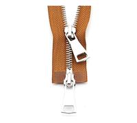 5# fermetures à glissière en métal 70/90/120cm argent à double curseur fermeture éclair à bout ouvert veste manteau bricolage vêtement accessoires de couture, brun, 90cm