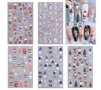 5 Feuilles 3D Noel Stickers Ongles Nail Art, 5D Deco Ongle Nail Art Design Manucure, Autocollants Ongles Christmas Autoadhésif, Flocon de Neige Sapin Renne Père Noël Stickers