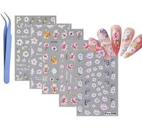 5 Feuilles Fleurs Stickers Ongles Autocollants,Stickers Ongles Fleur Avec Pince À Épiler,3d Stickers Ongles Nail Art Deco Ongle Nail Art Design Manucure (5 Feuilles Fleur Stickers Ongles Nail Art)