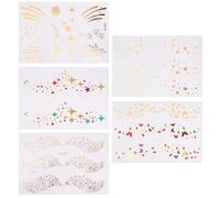 5 Feuilles Halloween Tatouages Temporaires Paillettes Étoiles Visage Autocollants Transfert Imperméable Tatouage Ephemere Paillettes Dessins Tatouages Dorés Pour Femmes Filles Maquillage
