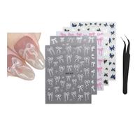 5 Feuilles Noeud Nail Art Papillon - Stickers Ongles Auto-adhésif 3D Design Manucure avec Pinces à Épiler