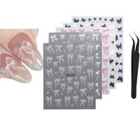 5 Feuilles Noeud Stickers Ongles Nail Art,Sticker Ongle Nail Art Papillon Autocollant Ongle Auto-Adhésif 3d Nail Art Design Manucure Avec Pinces À Épiler (5 Feuilles Arc Stickers Ongles)