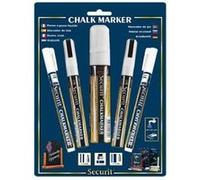 Securit – Feutres craie – Blanc G – Pack de 5 (1 large, 2 moyens, 2 petits)