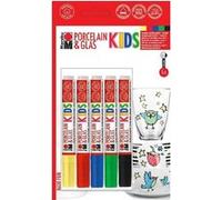 Marabu 0125000000083 - Porcelain & Glas Painter Kids, Set Maxi Fun avec 5 couleurs, stylo pour porcelaine et verre pour enfants, peinture facile, passe au lave-vaisselle après cuisson, pointe 1 à 3 mm