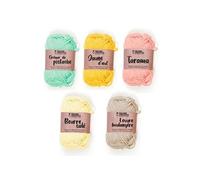 5 fils de coton spécial crochet 55 m - beige-jaune clair-vieux rose-jaune-vert clair - Graine Créative