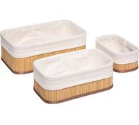 5 five simply smart - 3 corbeilles "vannerie" tissu blanc bambou