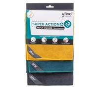 5 five simply smart 5five - 3 Chiffons Microfibre 30x40cm Jaune Bleu Gris - Multi-usages - Multi-Surfaces - Dépoussiérant - Dégraissant - Lavable en Machine