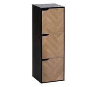 5five – Étagère 3 cases 3 portes Chevrons – Effet bois et noir, forme cube – Salon, Bureau, Chambre