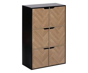 5 five simply smart 5five - Étagère 6 Cases 6 Portes Chevrons - Effet Bois et Noir - Forme Cube - Rangement Utile et Pratique - Salon, Bureau, Chambre