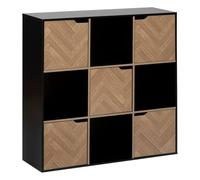 5 five simply smart 5five - Étagère 9 Cases 5 Portes Chevrons - Effet Bois et Noir - Forme Cube - Rangement Utile et Pratique - Salon, Bureau, Chambre