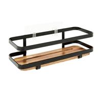 5 five simply smart 5five - Étagère de Douche Murale Blackacia, L 25,5 cm, Métal Noir et Acacia, Fixation Adhésive sans Perçage - Rangement pour Salle de Bain, WC