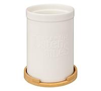 5five Pot à ustensiles Natureo – céramique blanche avec socle en bambou