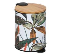 5 five simply smart 5five - Poubelle à Pédale Palawan 3 L - Métal Motif Tropical, Couvercle Bambou, Fermeture Douce - pour Salle de Bain, WC