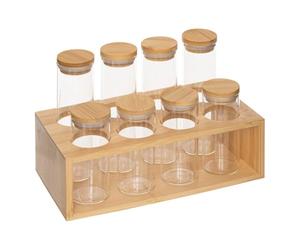 5 five simply smart 5Five - Support à Épices HERMET Beige en Verre Borosilicate et Bambou - 22x11,5x15cm - Porte Épices, Accessoire Cuisine, Organisation