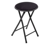 5 five simply smart 5five - Tabouret Pliant Rond Velours Noir - Larges Tubes Solides en Acier - Assise Confortable - Goupille de Blocage - Salon, Cuisine, Chambre