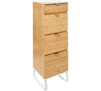 5 five simply smart Chiffonier en Bambou à 3 Tiroirs + 1 Portes + 1 Miroir - Beige - H 130,5 X L 33 X P 33 Cm