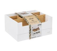 Organiseur De Salle De Bain Rangement Maquillage 1 Tiroir Et 9 Compartiments Blanc Et Bambou