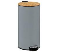 Poubelle à pédale en métal et bambou - Gris - 30L - H 59,5 cm Gris