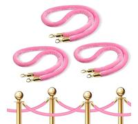 5-Foot Crowd Control Barriers with Gold Plated Hook,1 2 3 4 5 6 Pack Pink Velvet Stanchion Rope, for Carpet Events Movie Theaters Grand Openings Hotels Party(3pcs)