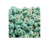 5 g Matubo Superduo 2-hole czech pressed glass beads, 2.5 x 5 mm turqoise Picasso (Perles de verre pressé tchèque matubo Superduo à 2 trous Turquoise picasso)