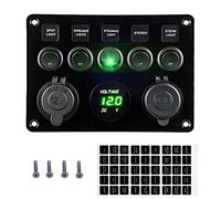 5 Gang 12V on-Off Voiture Bascule LED Interrupteur à Bascule Panneau disjoncteur 4 en 1 voltmètre numérique Double USB Chargeur Allume-Cigare (Color : Green)