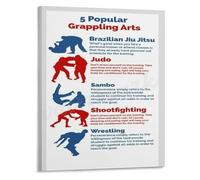 5 Grappling Styles Poster Brazilian Jiu Jitsu Sambo and More Canvas Wall Art for NoGi Gym Historical Martial Arts Room(Framed,12x18inch(30x45cm))