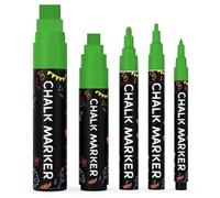 5 Green Chalkboard Chalk Pens - Green Dry Erase Markers for Blackboard, Chalkboard Signs, Windows, Glass | Variety Pack - Fine & Jumbo Size Ink Pen (1mm, 3mm, 6mm, 10mm, 15mm)
