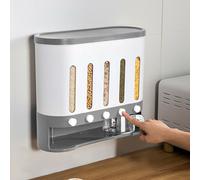 5 grilles Distributeur de céréales avec tasse à riz Boîte de rangement murale Cuisine autonome Récipient à céréales Aliments secs Gros baril de céréales