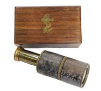 5" Hand Held Brass Telescope with Wooden Box & 3X Magnification: Nautical Ship