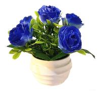 5-Head Artificial Flower Pot 15cm Realistic Plastic(Blue) | Five realistic heads, 15cm height, plastic material, vibrant colors, elegant table accent