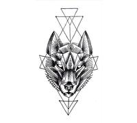 5 Images Tatouage Ephemere Tête De Loup En Noir - Avec Des Formes Géométriques - Tatouage Ephemere Corporel Temporaire